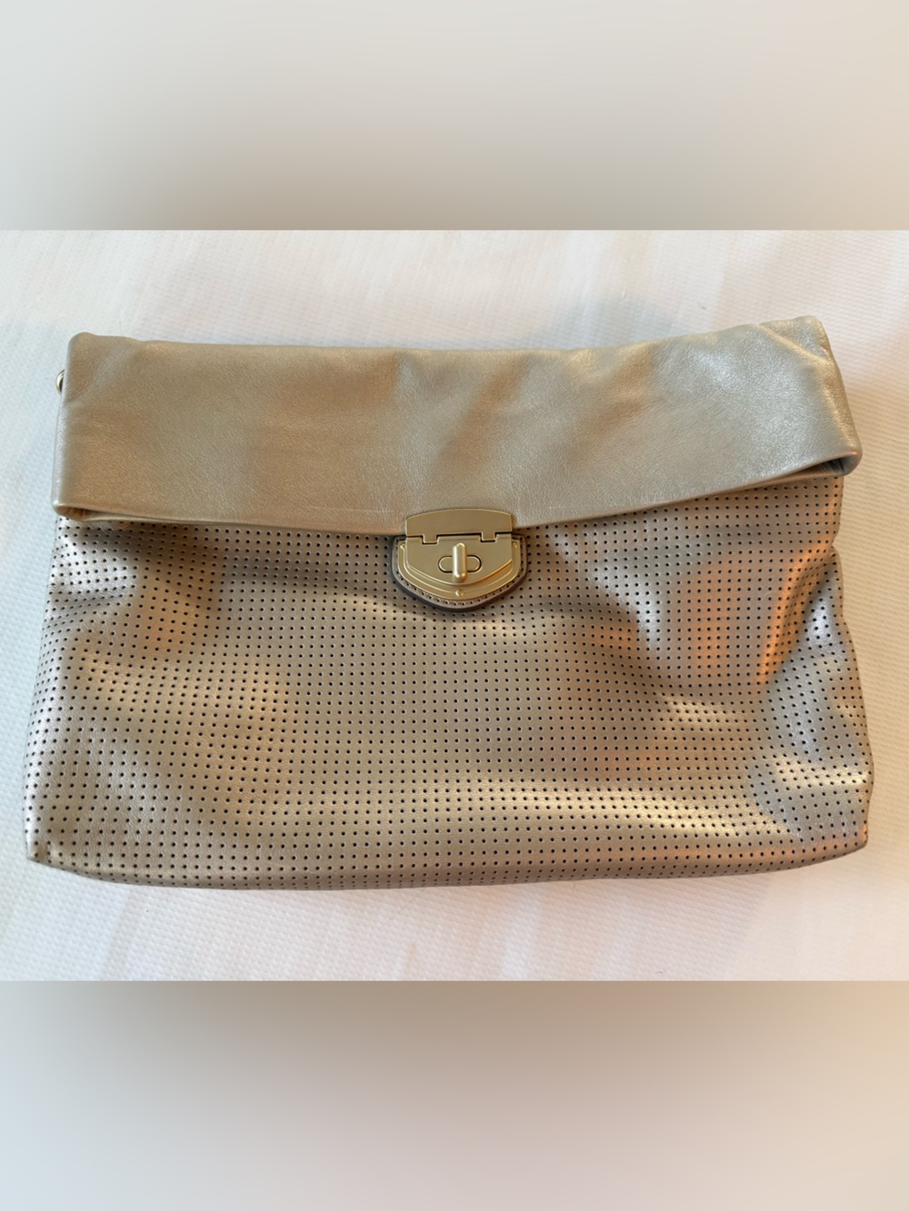 Metallic Taupe Fold-Over Clutch Bag w strap BNWT retail 148